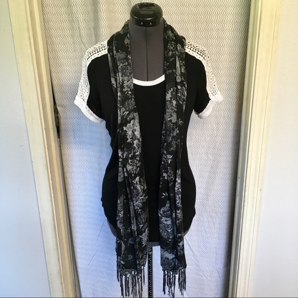 Grey floral scarf